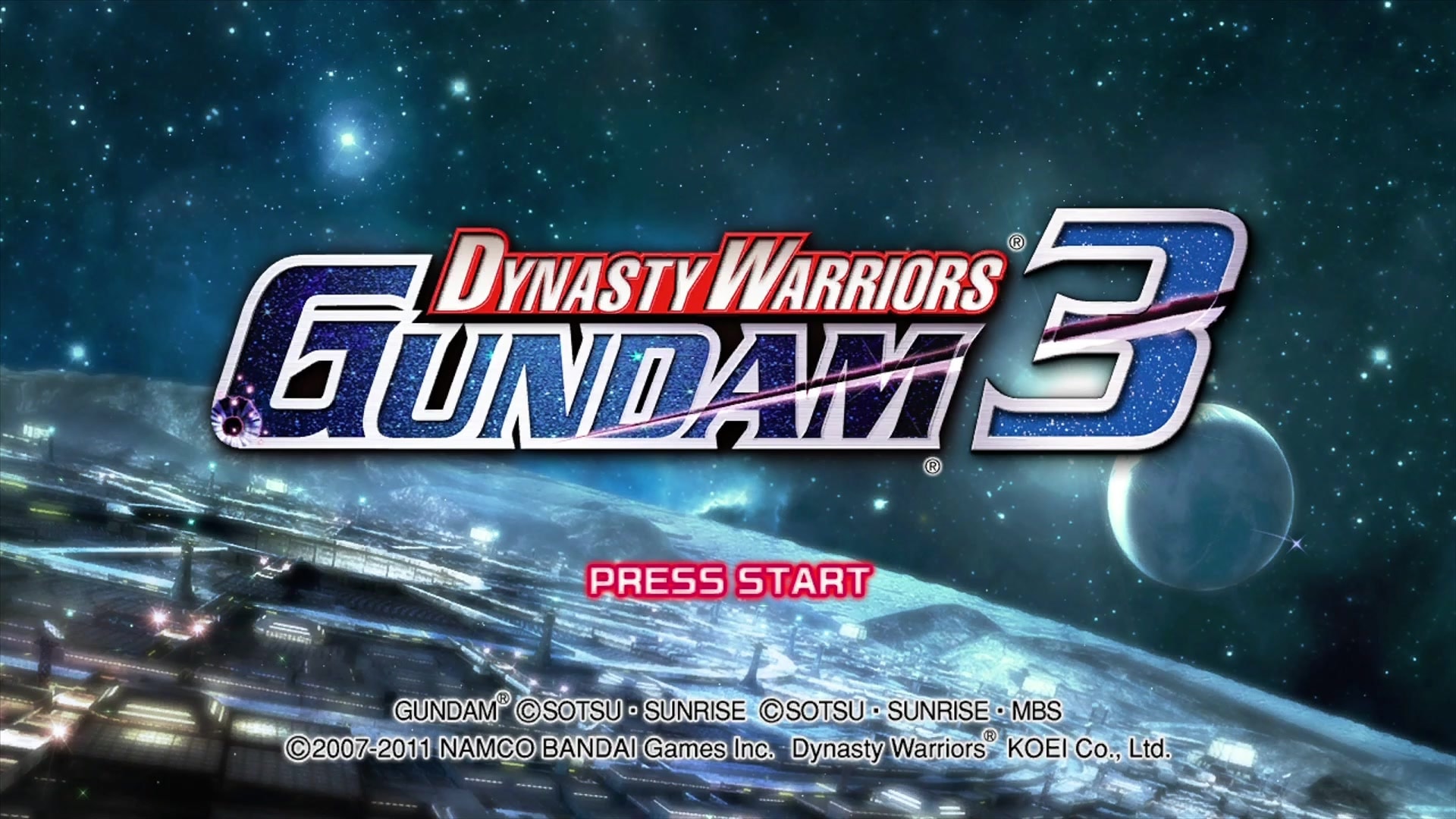 Dynasty Warriors: Gundam title screen for Xbox 360